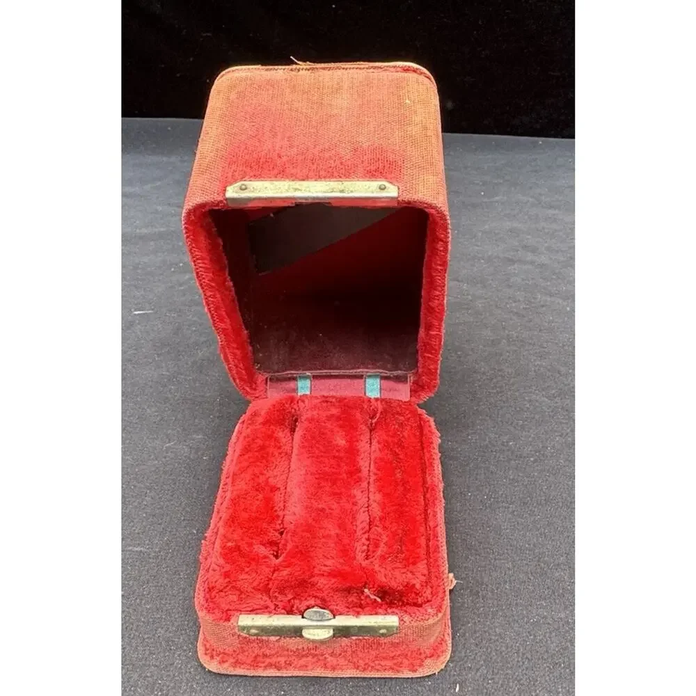 Antique Jewelry Box Red Velvet Interior & Exterior Metal Closures -A74